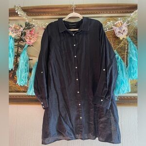 Tahari Black Linen Longline Button-Down Shirt. Size 3X.